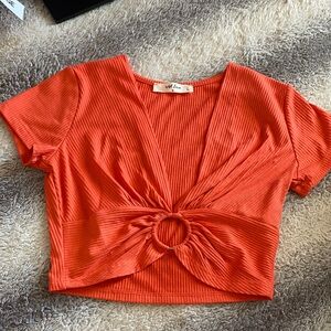 4/$30 Ring-Front Ribbed Crop Top in Coral-Orange